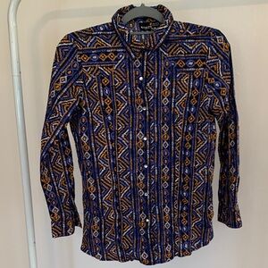 Cruel Girl Blue and Orange Geometric Button Down Shirt